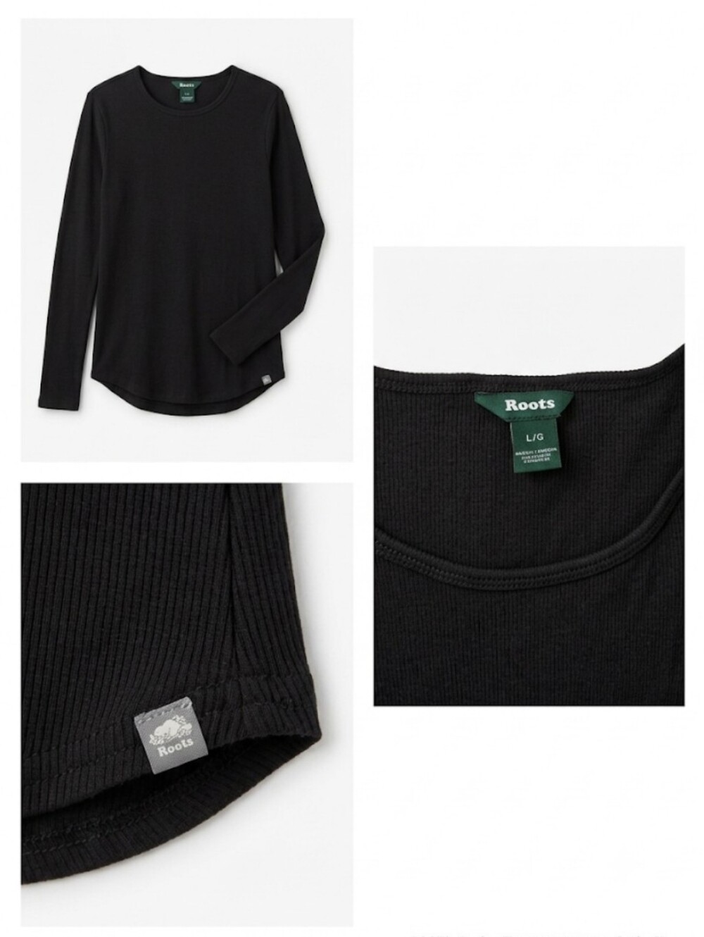 Roots Black Ribbed Long Sleeve Thermal Top